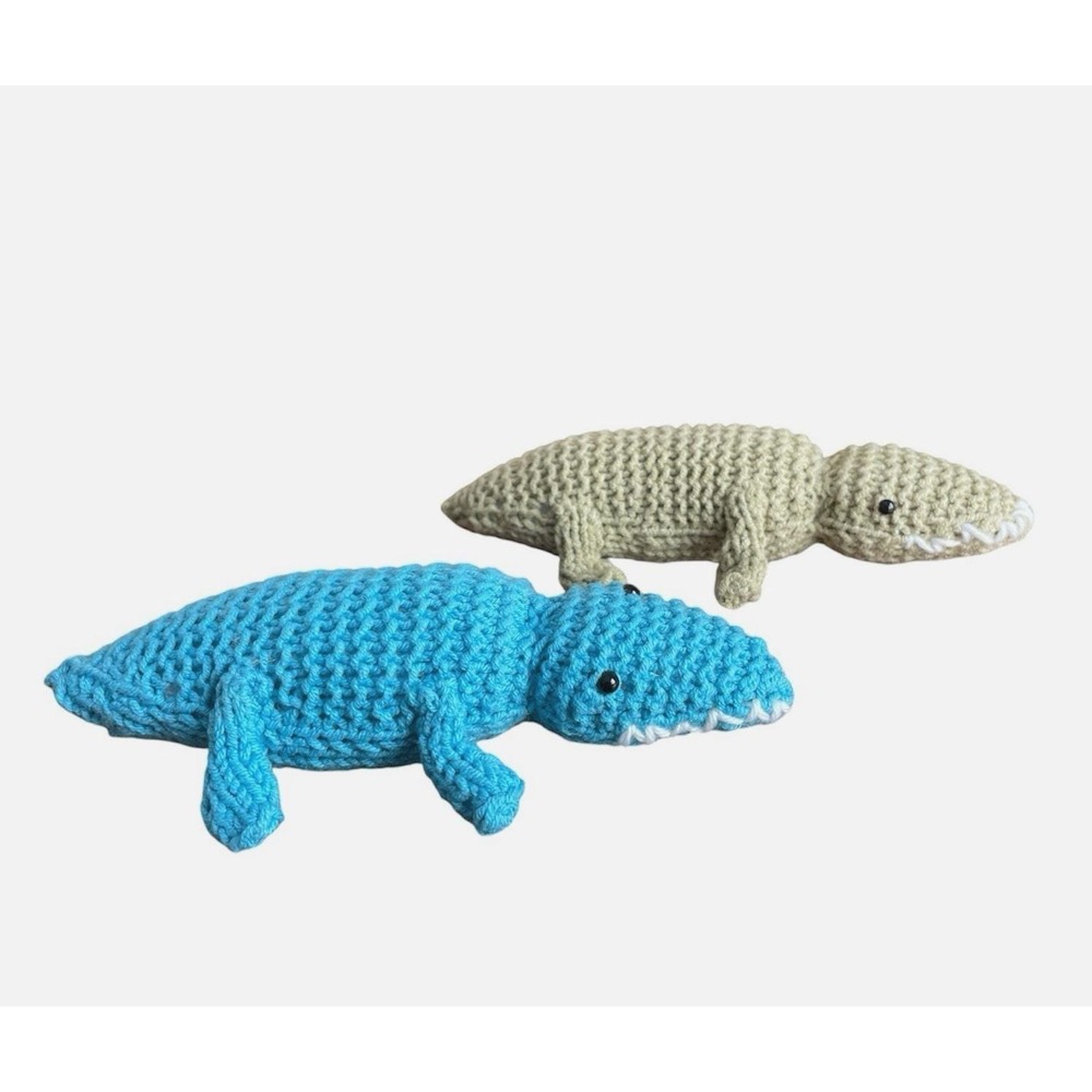 Handmade Alligators Stuffed Playtime Toys Set of Two Wild Knit Small Animals